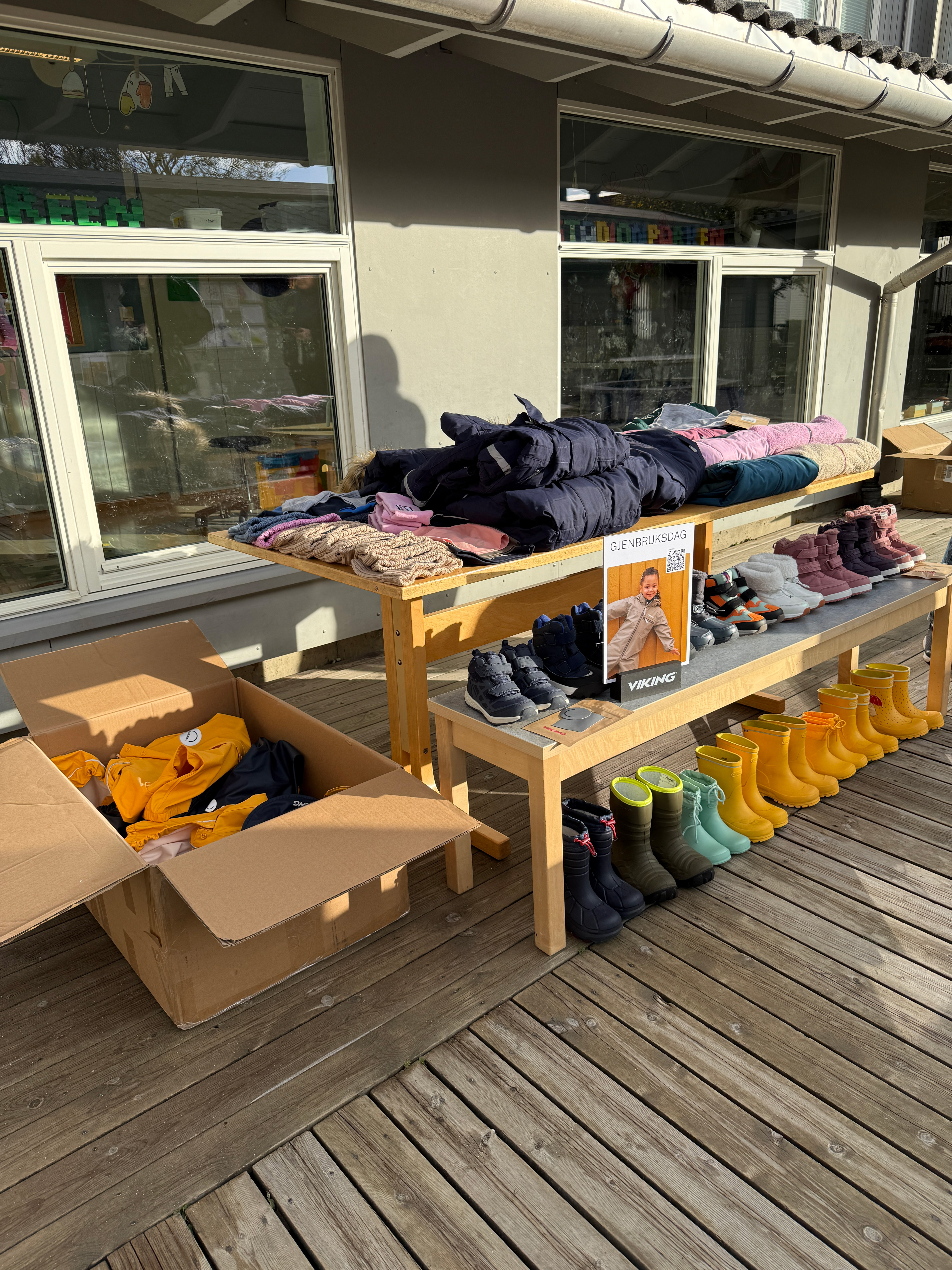 A table filled with Viking products to be donated for reuse.