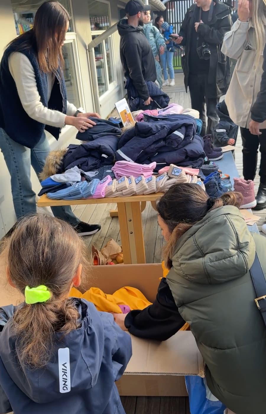A table filled with Viking products to be donated for reuse.